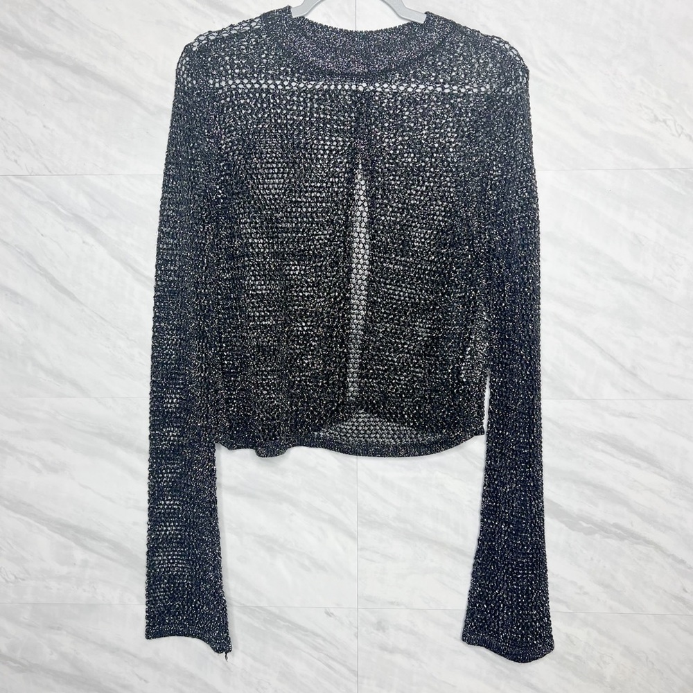 Zara Silver Black Open Back Pull Knit Top Small